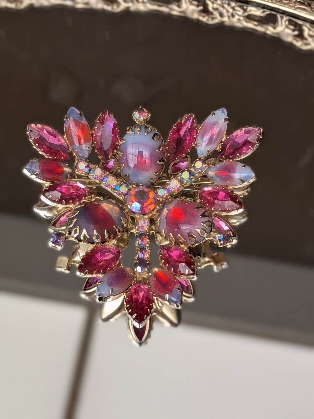 Pink Crystal Gold-Tone Floral Statement Brooch